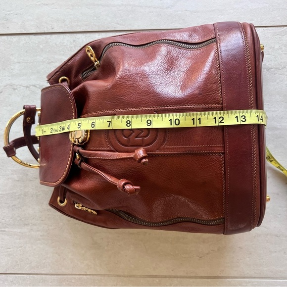 Marino Orlandi Cognac Leather Drawstring Bucket Sling Bag Backpack - Picture 14 of 16